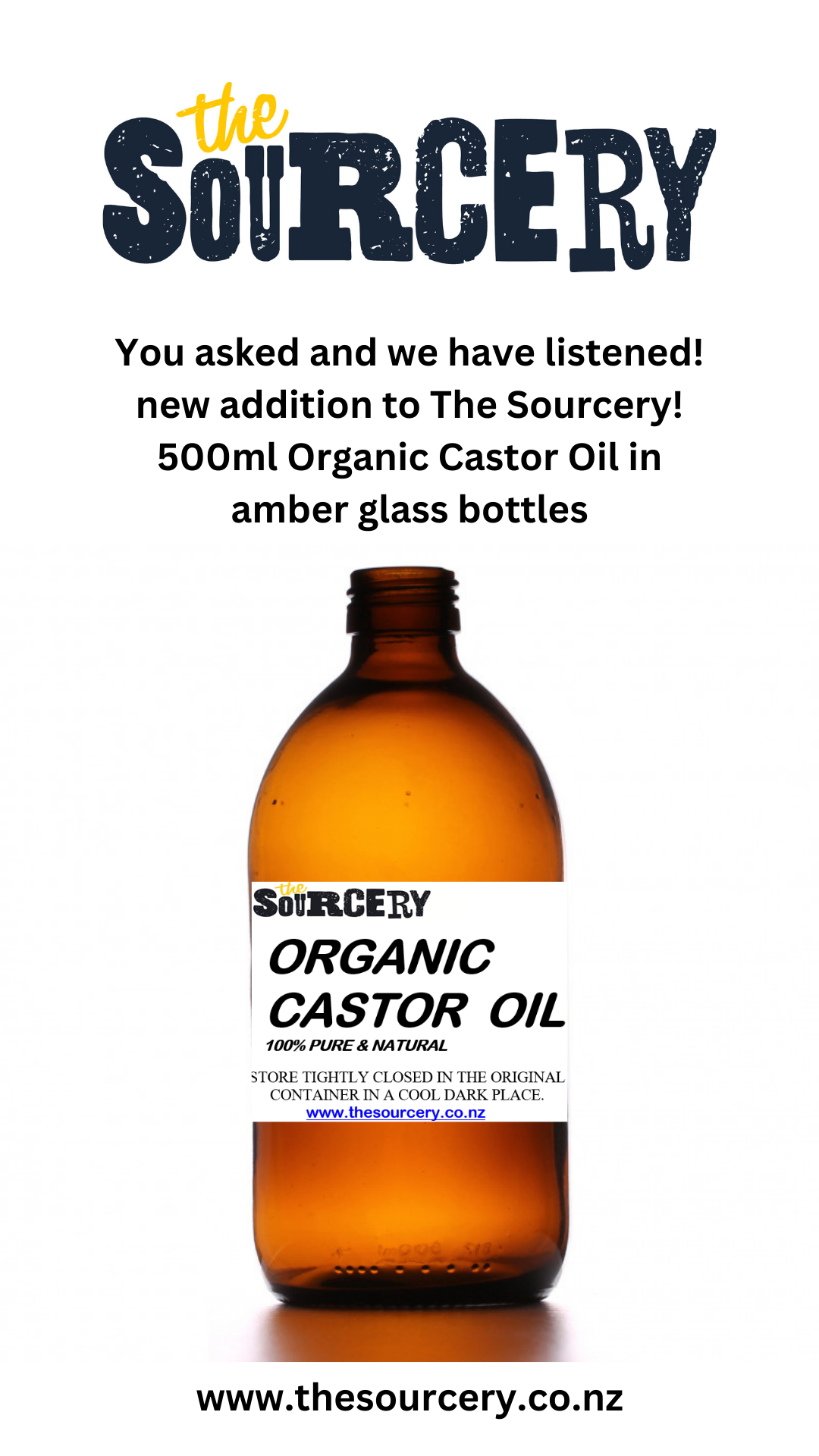 Organic Castor Oil BP 500ml Glass Bottle